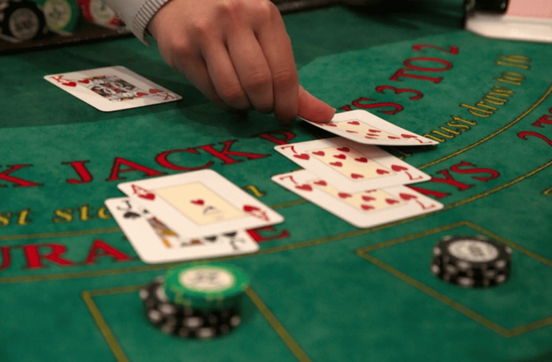 Blackjack table with cards and chips